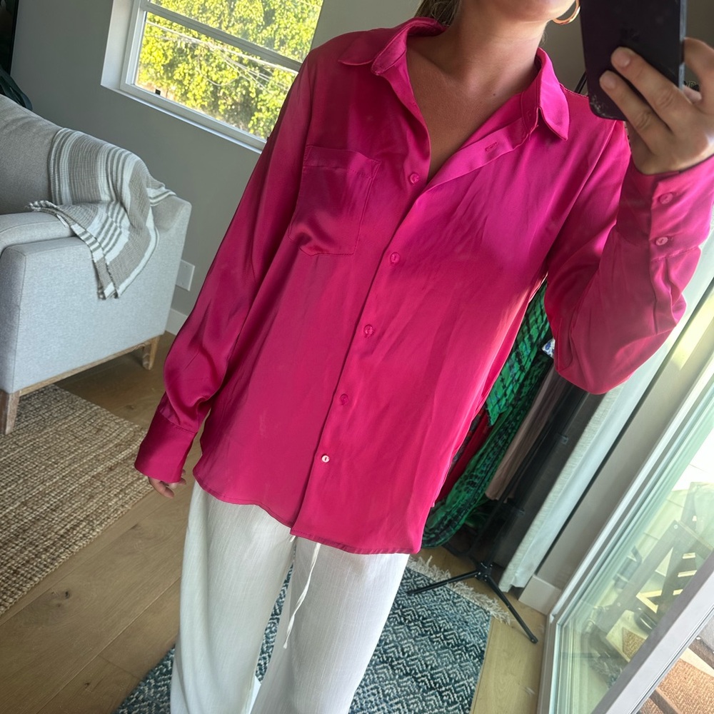Women's Pink Satin Button-Up Shirt